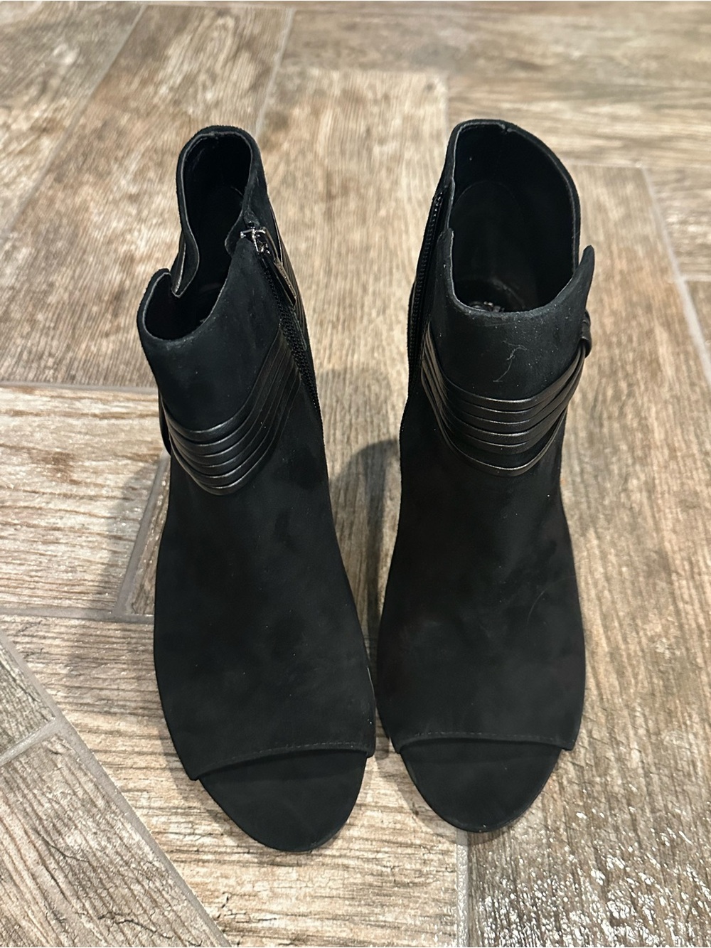 Vince Camuto Black Suede Open-Toe Ankle Booties